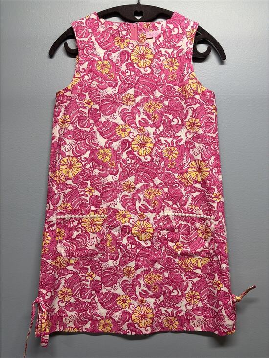 Lilly Pulitzer Other - Lilly Pullitzer CHUM BUCKET Shift Dress Shell Crab Girls 12 Pink White Yellow
